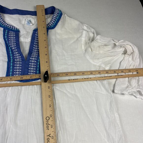 Sigrid Olsen Embroidered Caftan White 3/4 Sleeve Beach Coastal Coverup Tunic L - Picture 7 of 10